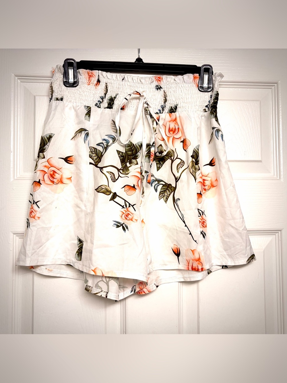 White Floral Drawstring Shorts